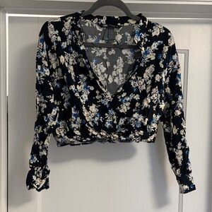 Zara Blue Floral Crop Blouse